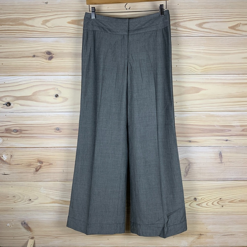 Classique Entier Wide Leg Pants Women 4 Gray Wool Flare Trouser Career